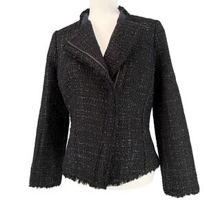 Ann Taylor Women's Size 4T Black Metallic Tweed Asym Zip Moto Jacket NWT $129